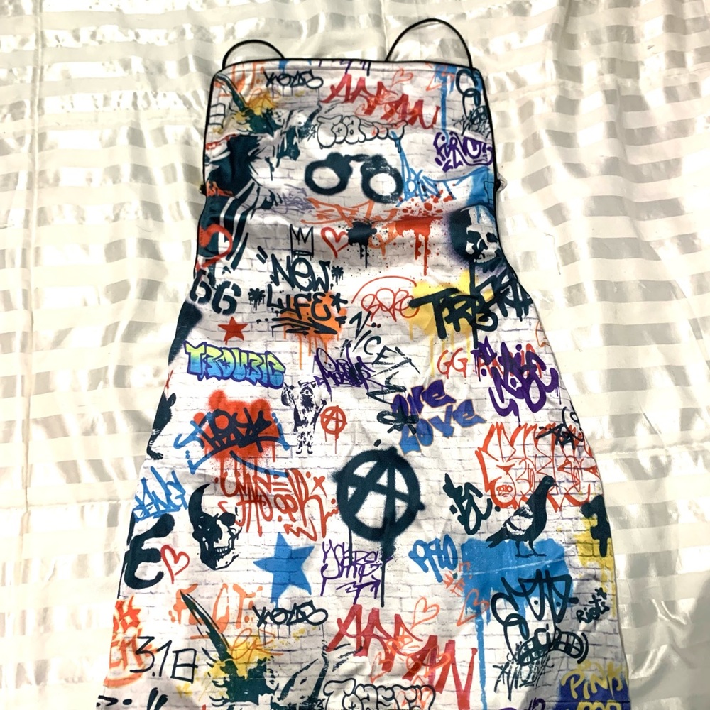 XS Dolls Kill Current Mood tie dress. Graffiti. NWT